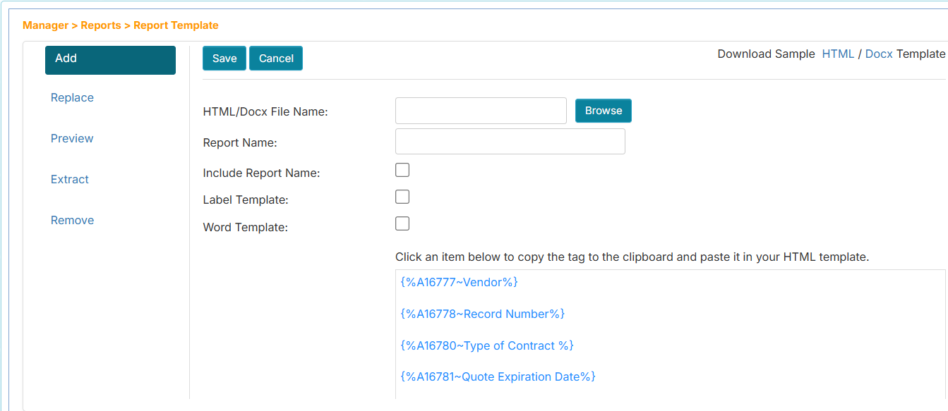 Report Template page