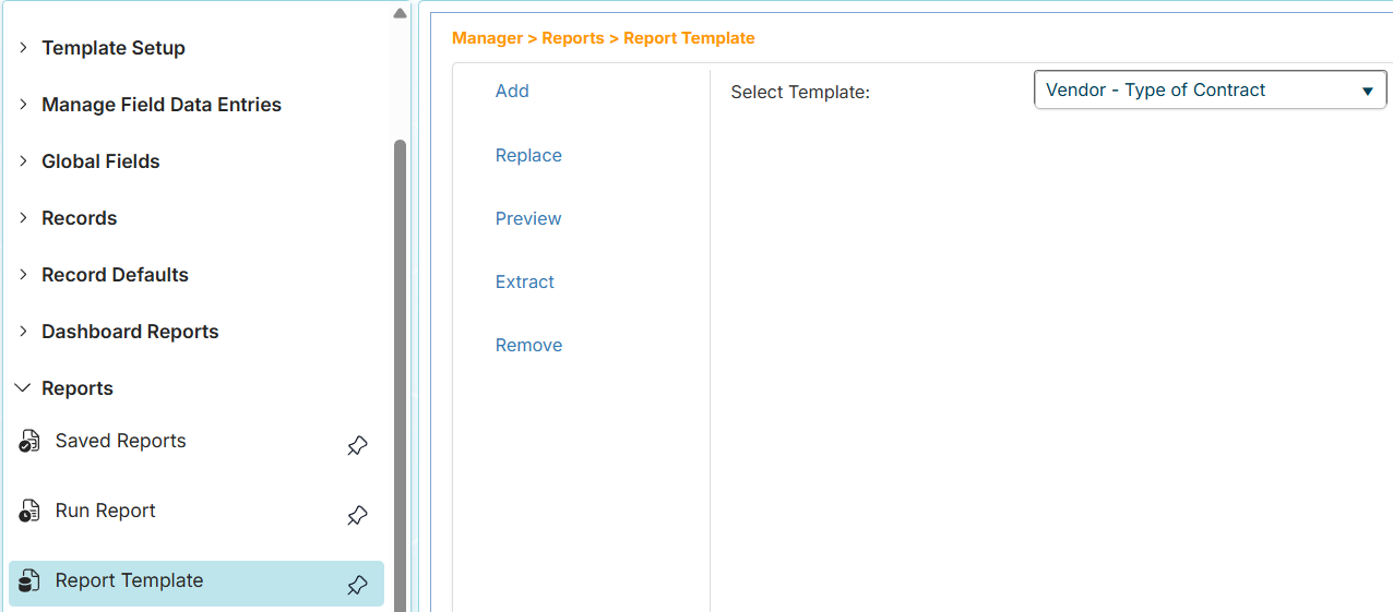 Report Template menu