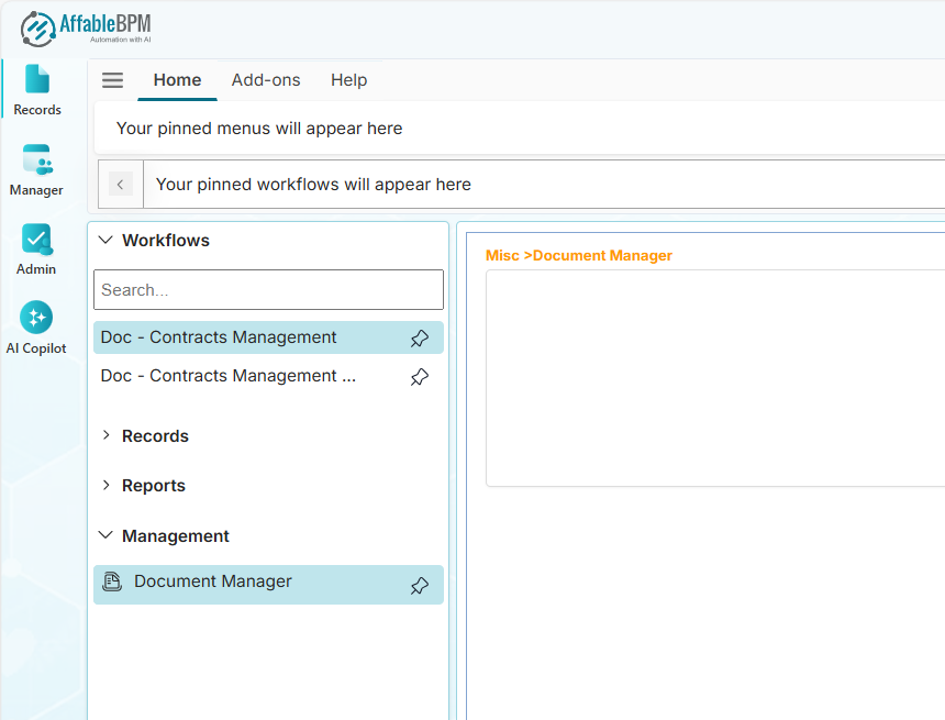 Document Manager menu