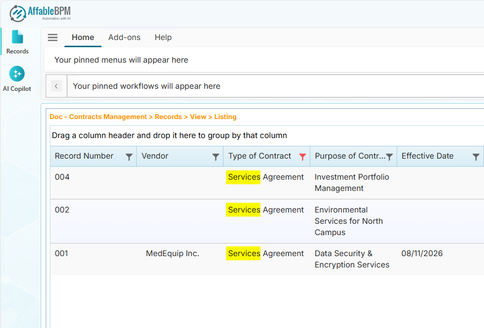 Grid column filter options