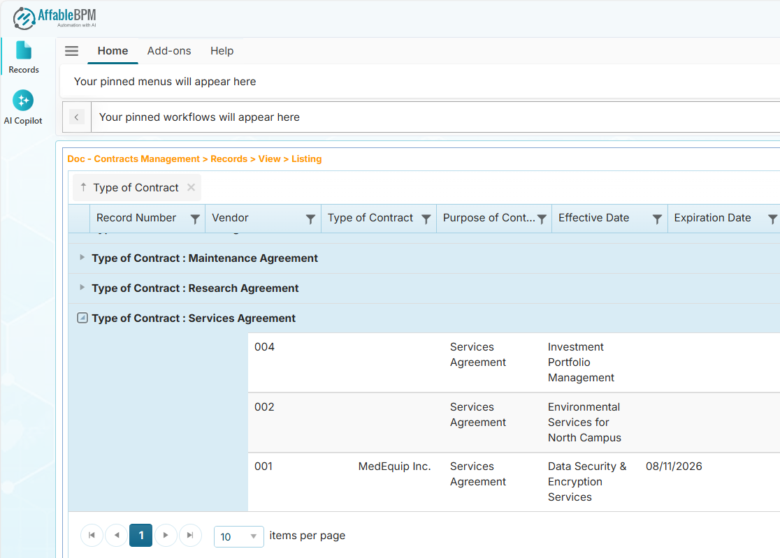 Grouped rows by column header