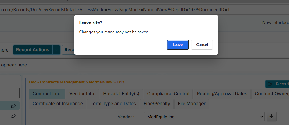 Record Actions' Switch to View menu