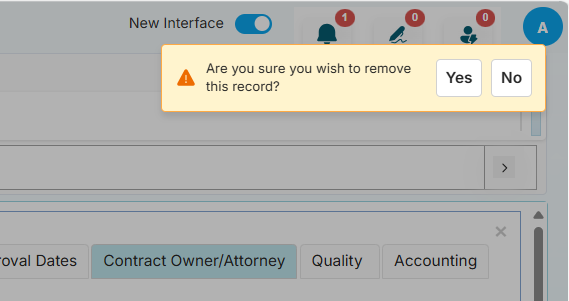 The remove confirmation message