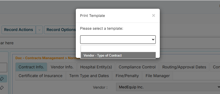 Record Options menus