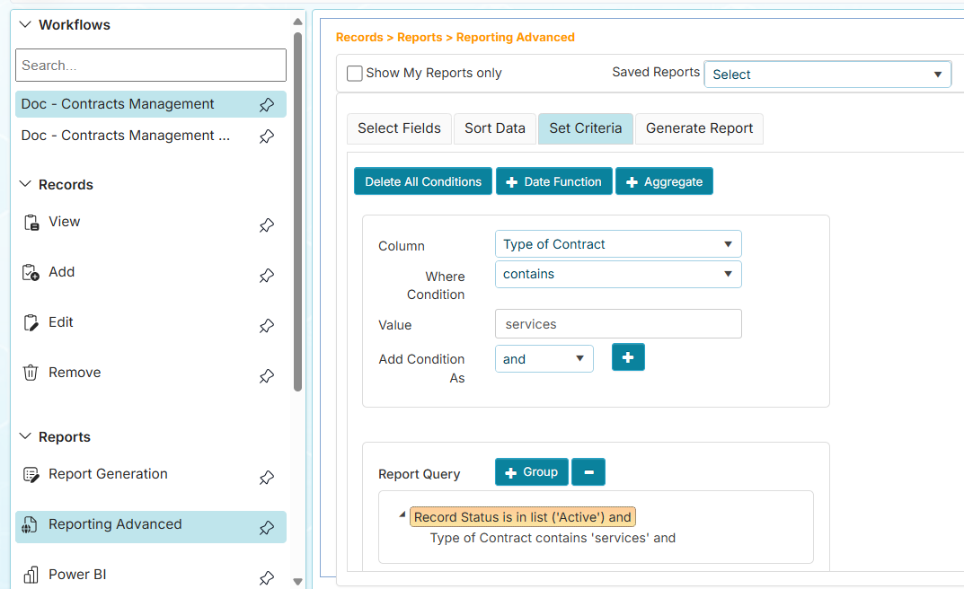 The Set Criteria tab