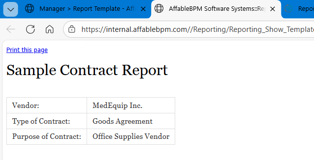 Report template preview