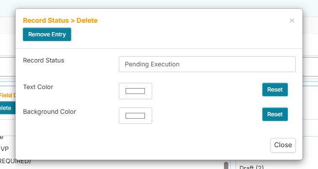Single Field - Remove Entry window