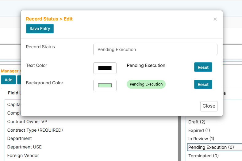 Single Field - Edit Entry window