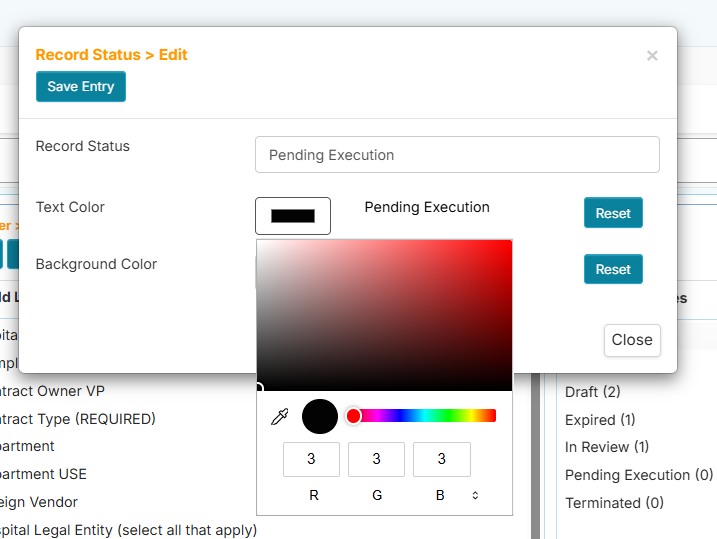 Single Field - Edit Entry text color