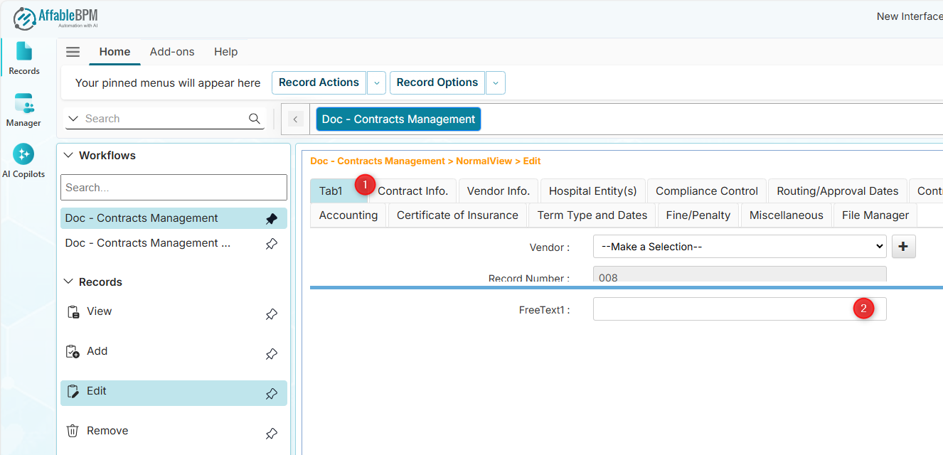 New field inside a a tab when viewed in a record