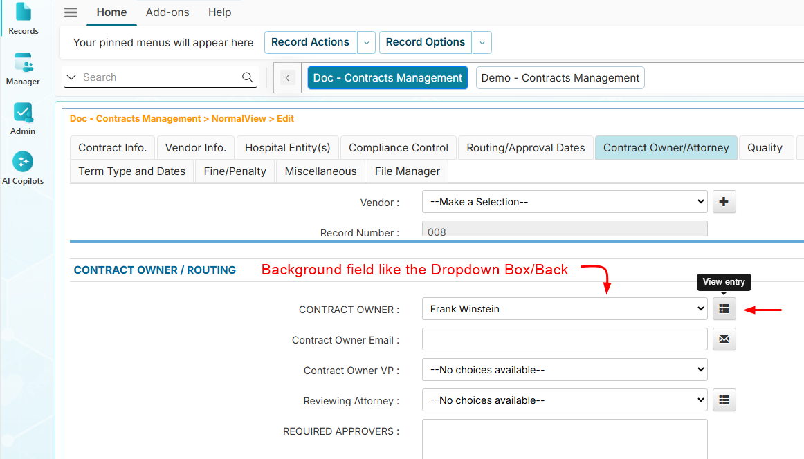 Background Field example a dropdown box/back