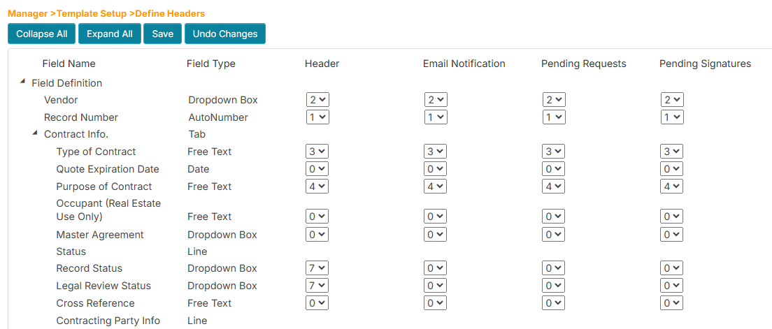 The Define Headers page