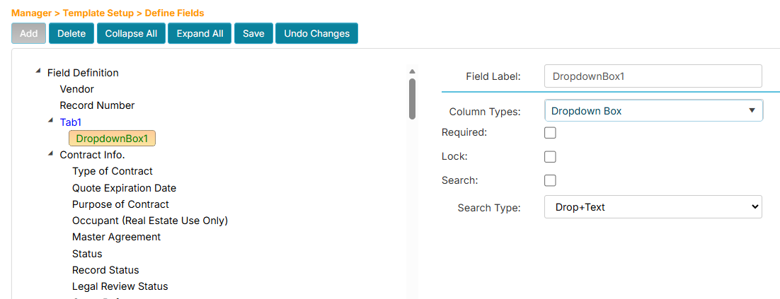 Adding a dropdown box field