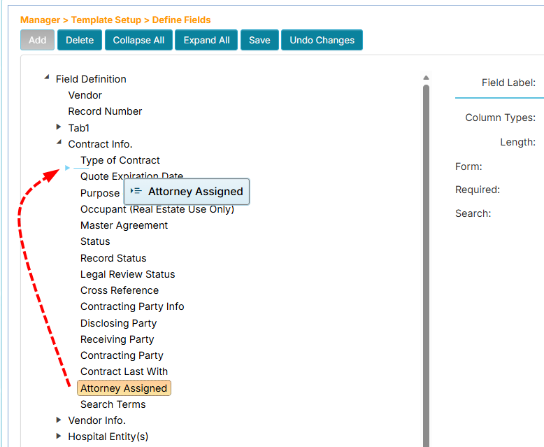 Repositioning a field