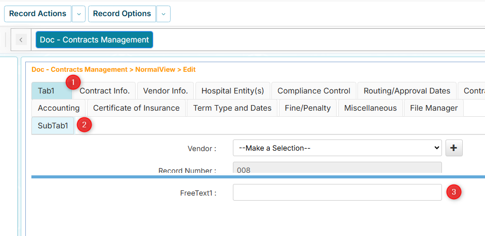 Sub Tab with a subfield